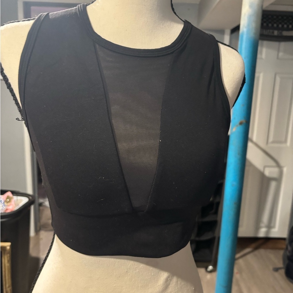 NWOT Elegant Black Mesh Crop Top